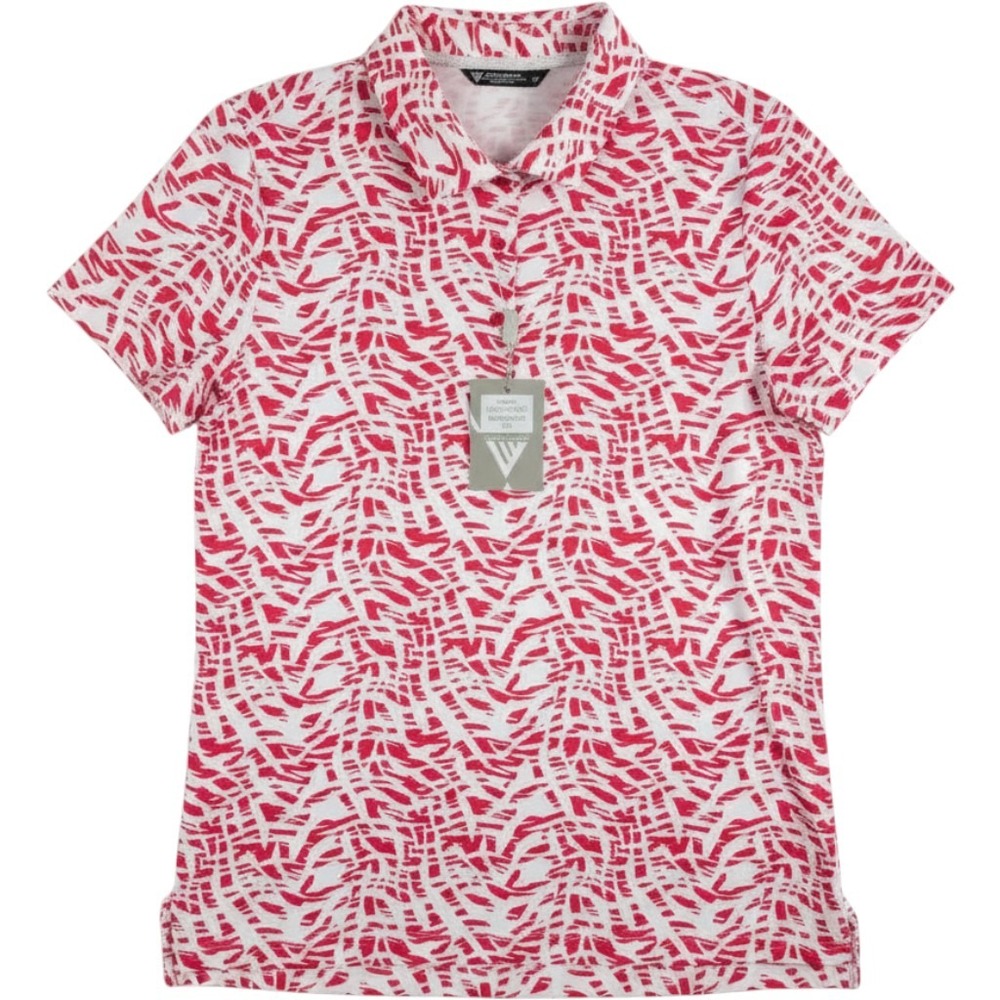 Levelwear Performance Polo Womens Small Red White Abstract Short Sleeve Golf NWT